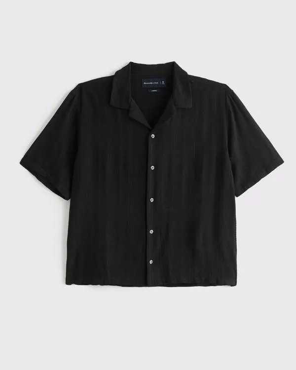 Camp Collar Cropped Button-Up Shirt