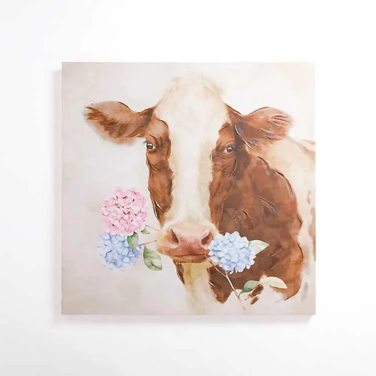 Hydrangea Cow Canvas Art Print