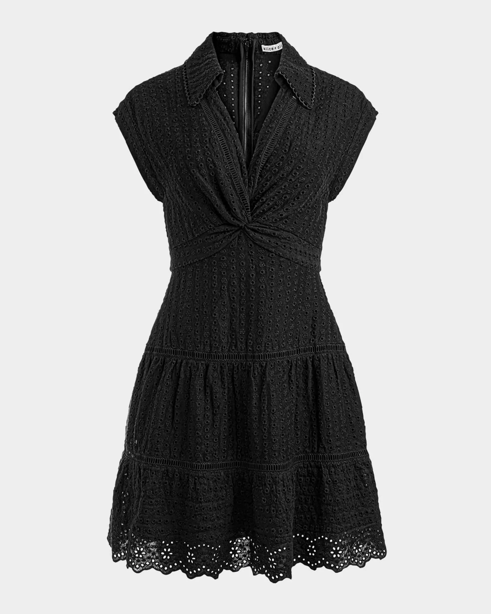 Mila Eyelet Deep V Twist-Front Mini Dress