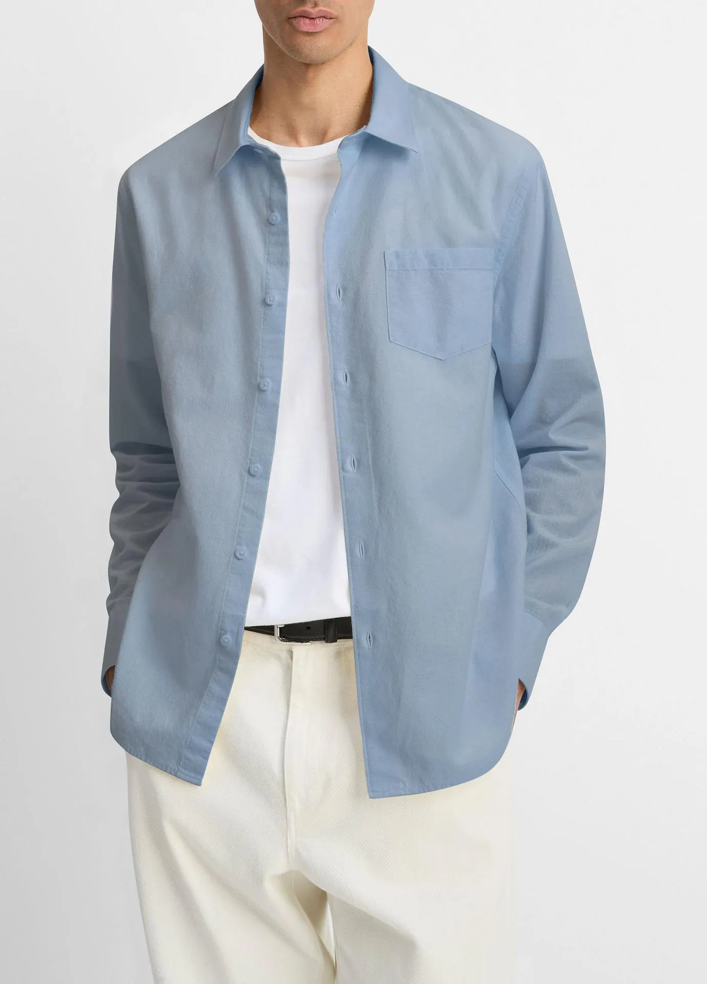 Cotton Chambray Button-Front Shirt