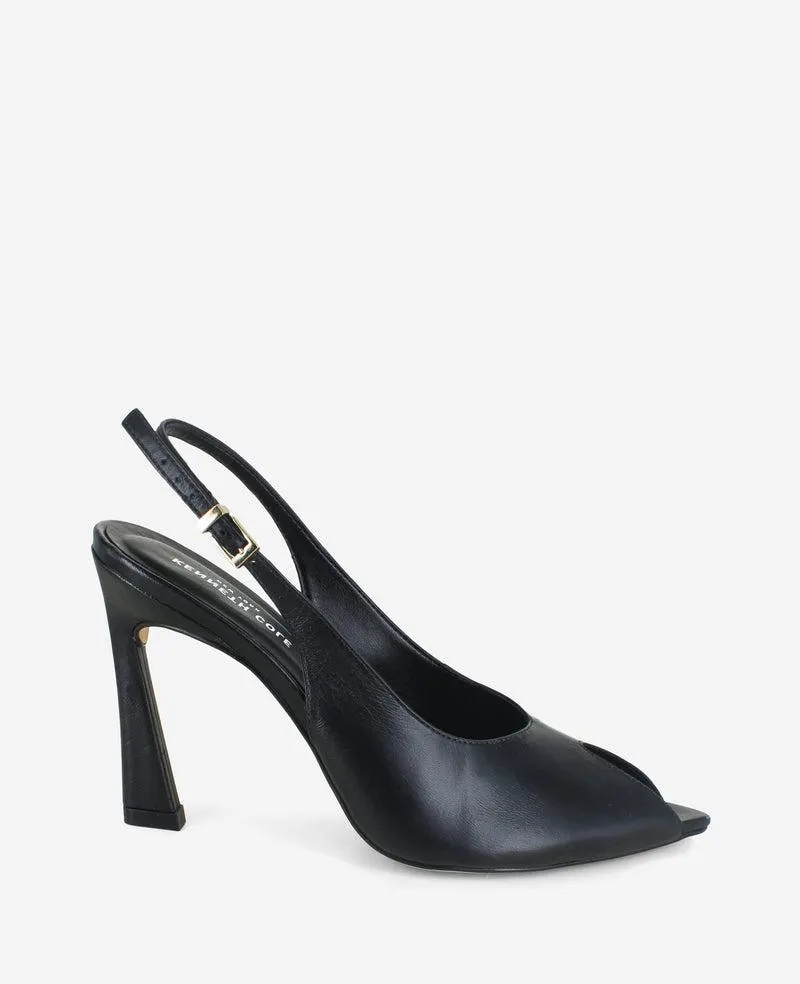 Priya Leather Peep Toe Slingback Heel - BLACK LEATHER
