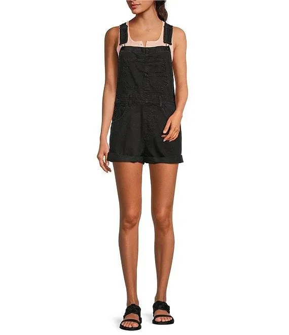 Ziggy Square Neck Sleeveless Frayed Cuffed Hem Shortall Overalls