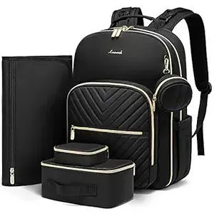 LOVEVOOK Diaper Bag Backpack with 2 Cubes, Quilted Baby Bag with Changing Pad & Pacifier Holder, Waterproof Travel Diaper Bags for Baby Boys Girls, Stylish and Large Capacity,5PCS Set, Black
