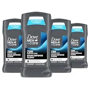 Dove Men+Care Deodorant Stick 4 Count Stain Defense Clean for Men, Anti-white Marks & Anti-yellow Stains with 72-hour Sweat and Odor Protection 2.7 oz