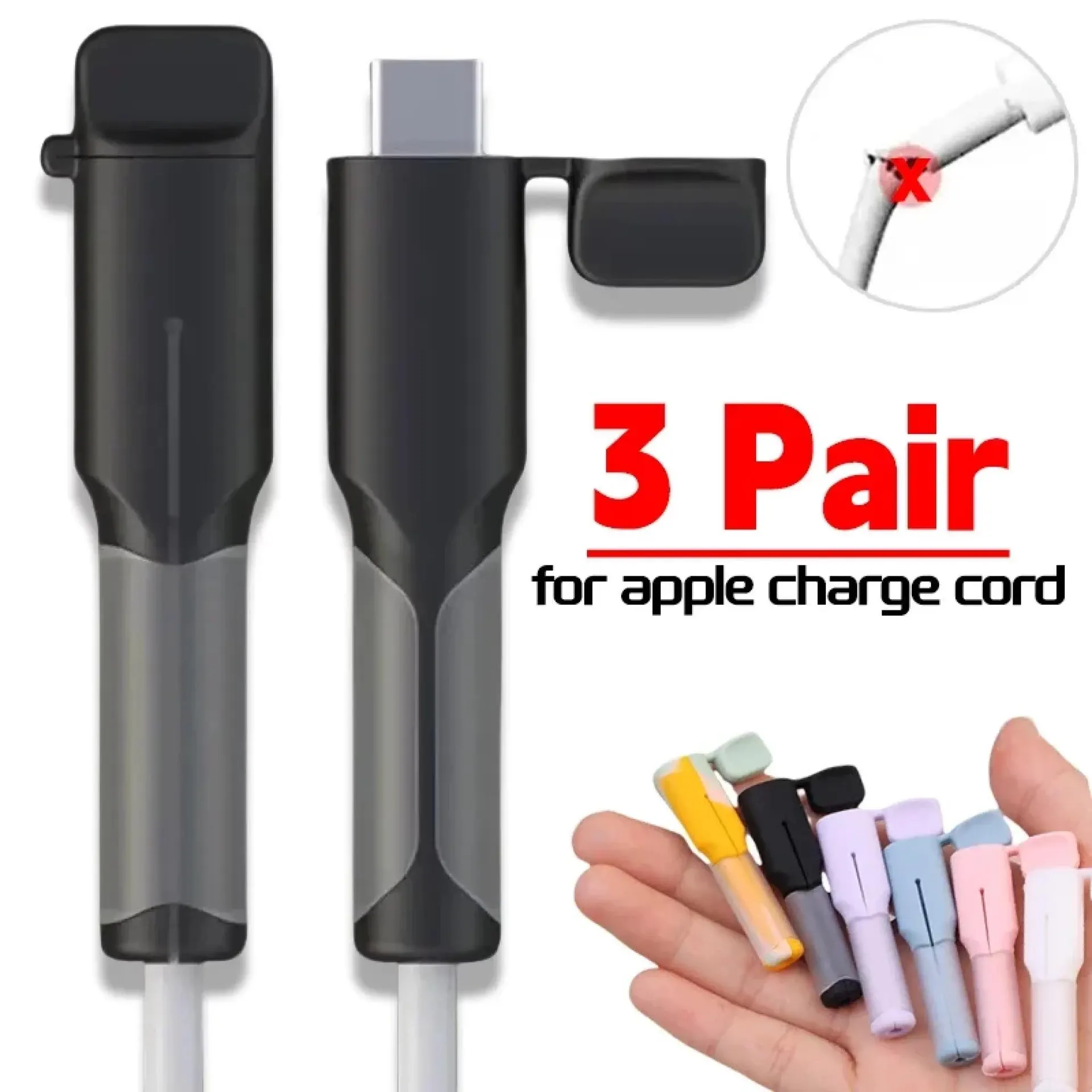1/3 pares de enrolladores de cable de carga de silicona suave, funda protectora de cable de datos para Apple iPhone 12 13 14 15 Pro Max 18W 20W Cables
