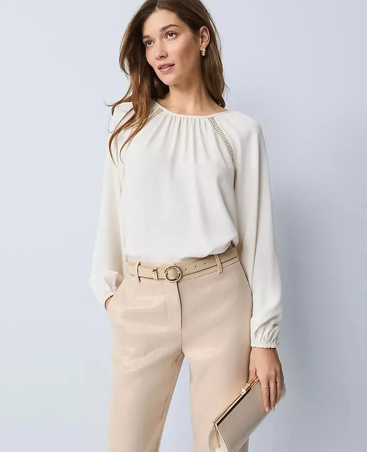 Lace Trim Mixed Media Blouse