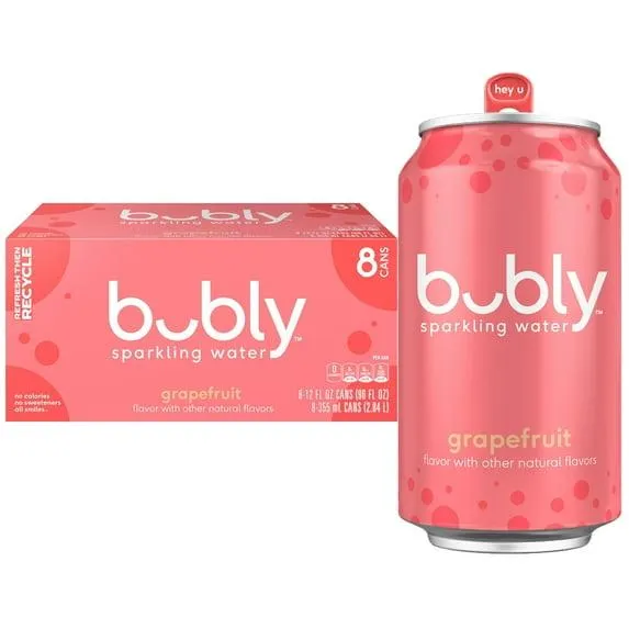 bubly Grapefruit Sparkling Water 12 fl oz, 8 Pack Cans