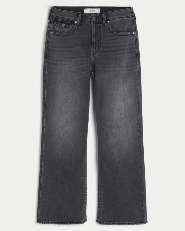 Washed Black Flap Pocket Baggy Bootcut Jeans