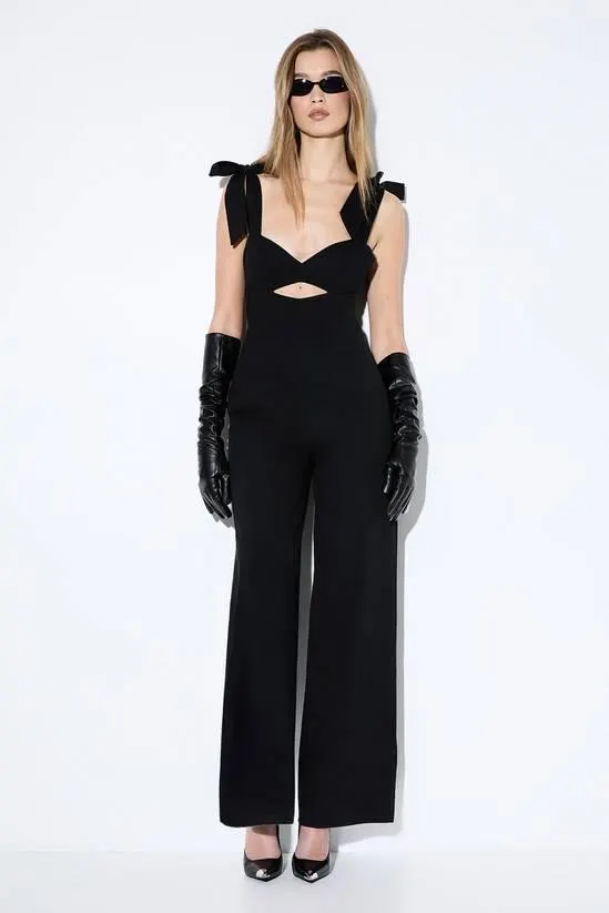 Bow Shoulder Wide Leg Jumpsuit