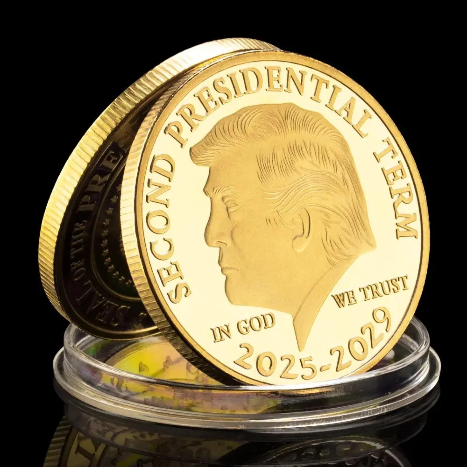 Moneda de oro de Donald Trump, moneda coleccionable bañada en oro y estuche incluidos Moneda conmemorativa del segundo mandato presidencial 2025-2029