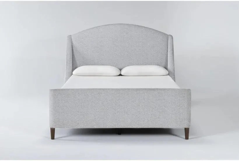 Sienna Grey Queen Upholstered Wingback Shelter Bed With High Footboard