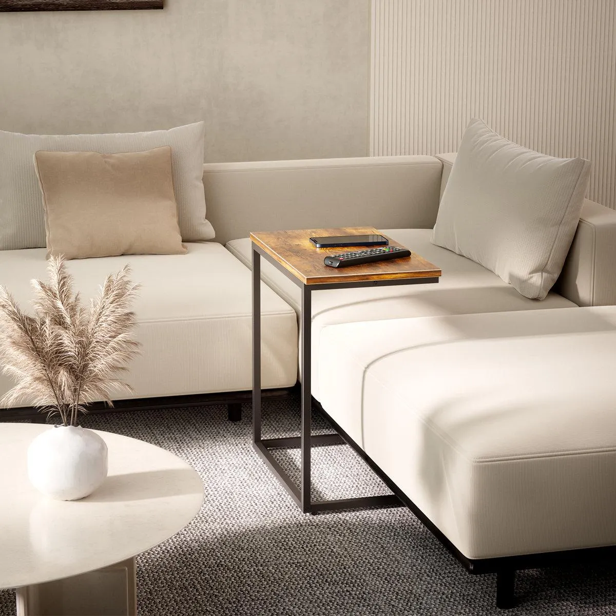 Gilsum Wood C Table End Table with Metal Base for Sofa, Bed Side