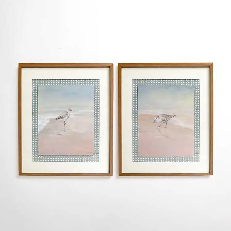 Sunset Birds Cane Framed Art Prints, Set of 2