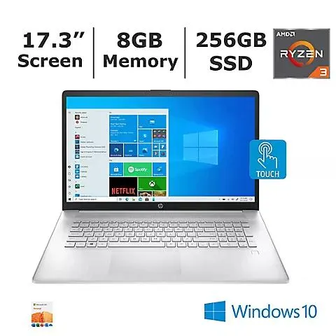 HP 17-CP0056 Laptop, AMD Ryzen 3 3250U Processor, 8GB Memory, 256GB SSD - BONUS 1-Year of Office365 Personal