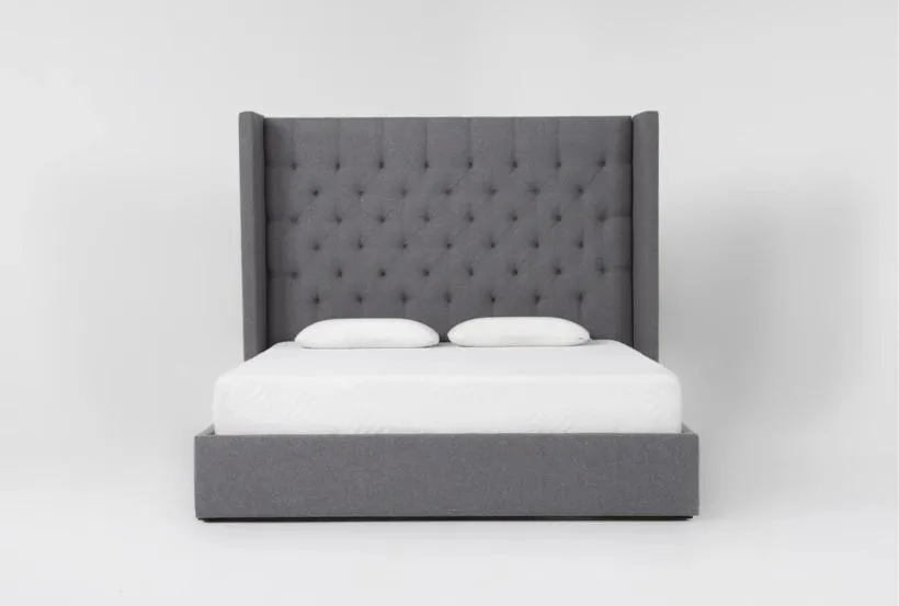 Vera Dream Grey Diamond Tufted 68"H Queen Upholstered Shelter Platform Bed With Storage