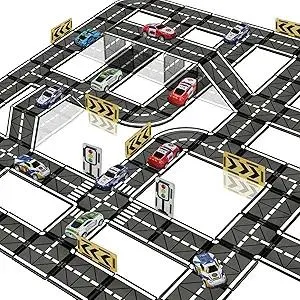 Magnetic Tiles Road Set with Pullback Car, Magnetic Tiles for Kids Ages 3-5 4-8, Magnet Building Tile for Toddler Kids Boys Girls, Creative STEM Building Toy & Learning Educational Magnet Toys