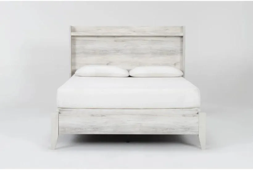 Baylie White Queen Wood Panel Bed with LED Lights | Wingback