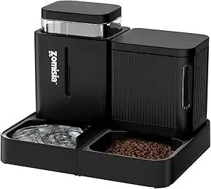 Gravity Cat Feeder and Water Dispenser, 2 in 1 Automatic Cat Feeder with 180 Degree Rotatable, 2 Pack Large Capacity Self Feeding for Small Medium Dog Puppy Kitten, Black, 0.8 Gallon x 2