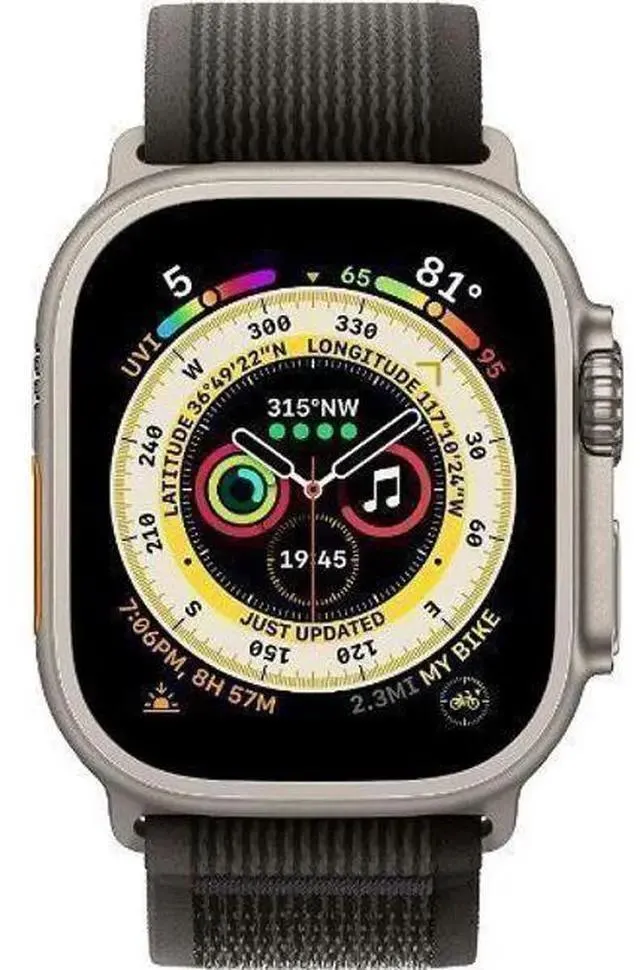 Apple Watch Ultra - 32GB - Titanium-Titanium-Trail Loop Band-Black/Gray - Cellular + GPS - 49mm - Titanium - Titanium - Black/Gray - Trail Loop Band - M/L Size - Textile - Good (Grade B)