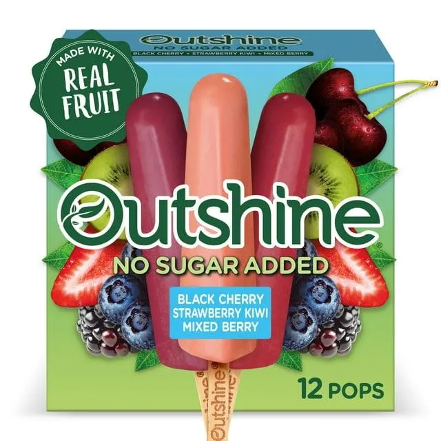 Outshine No Sugar Added Black Cherry, Strawberry Kiwi, and Mixed Berry Frozen Mini Fruit Pops, Variety Pack, 12 Ct