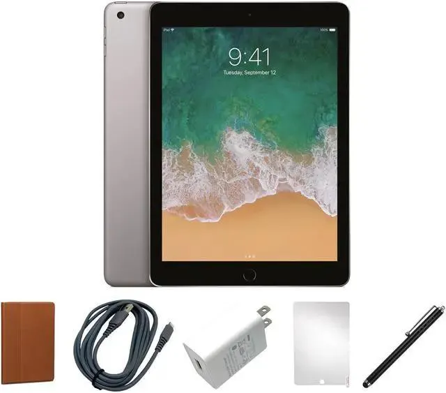 Refurbished Apple iPad 6th Generation Tablet, 32GB of Storage, 9-7-inch screen, Space Gray, Wi-Fi only (6th Gen, 2018, MR7F2LL/A). Includes Case, Tempered Glass, Stylus Pen, Charging Accessories. Updates to latest IOS.