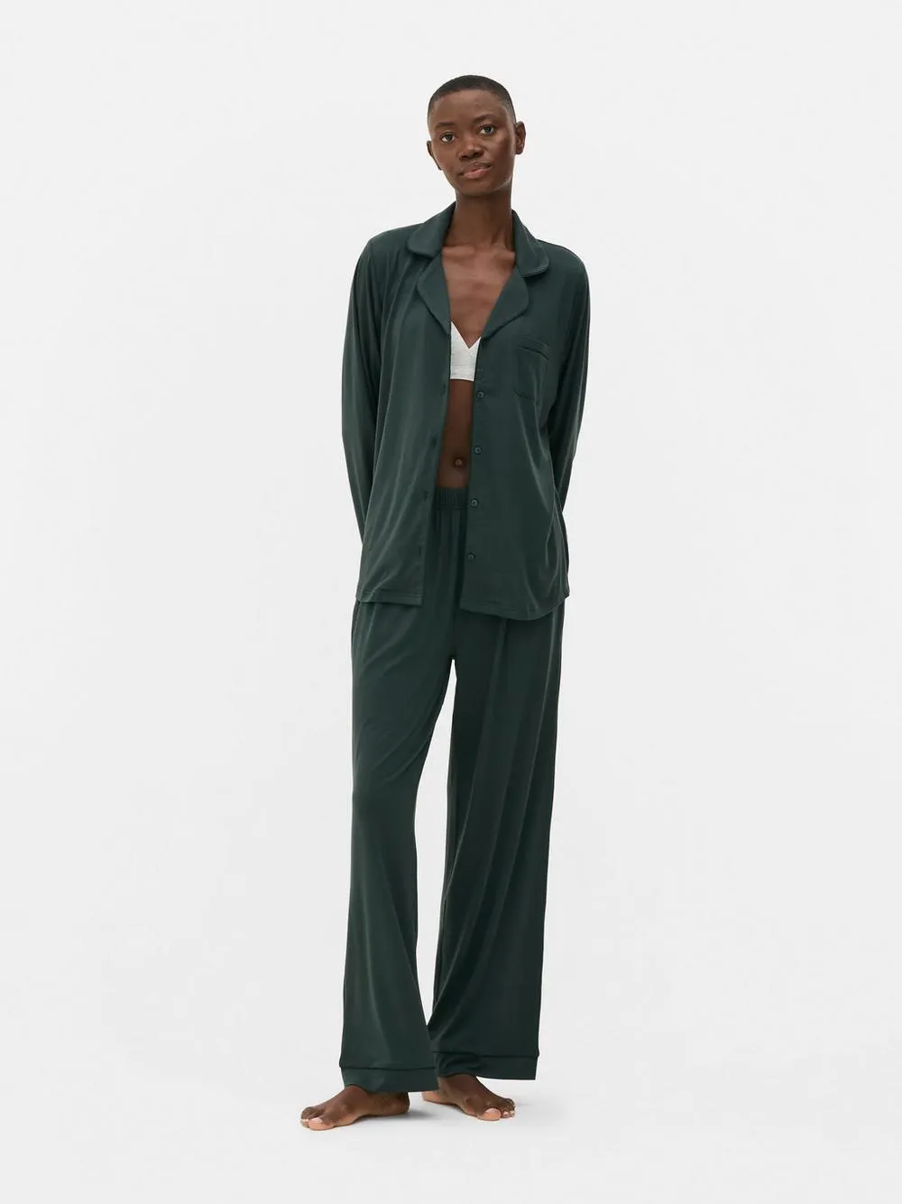 Jersey Knit Long Sleeve Boyfriend Pajama Set