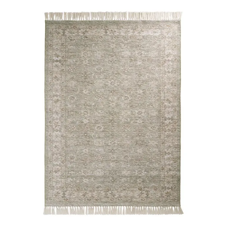 Dani Sage and Beige Floral Washable Area Rug