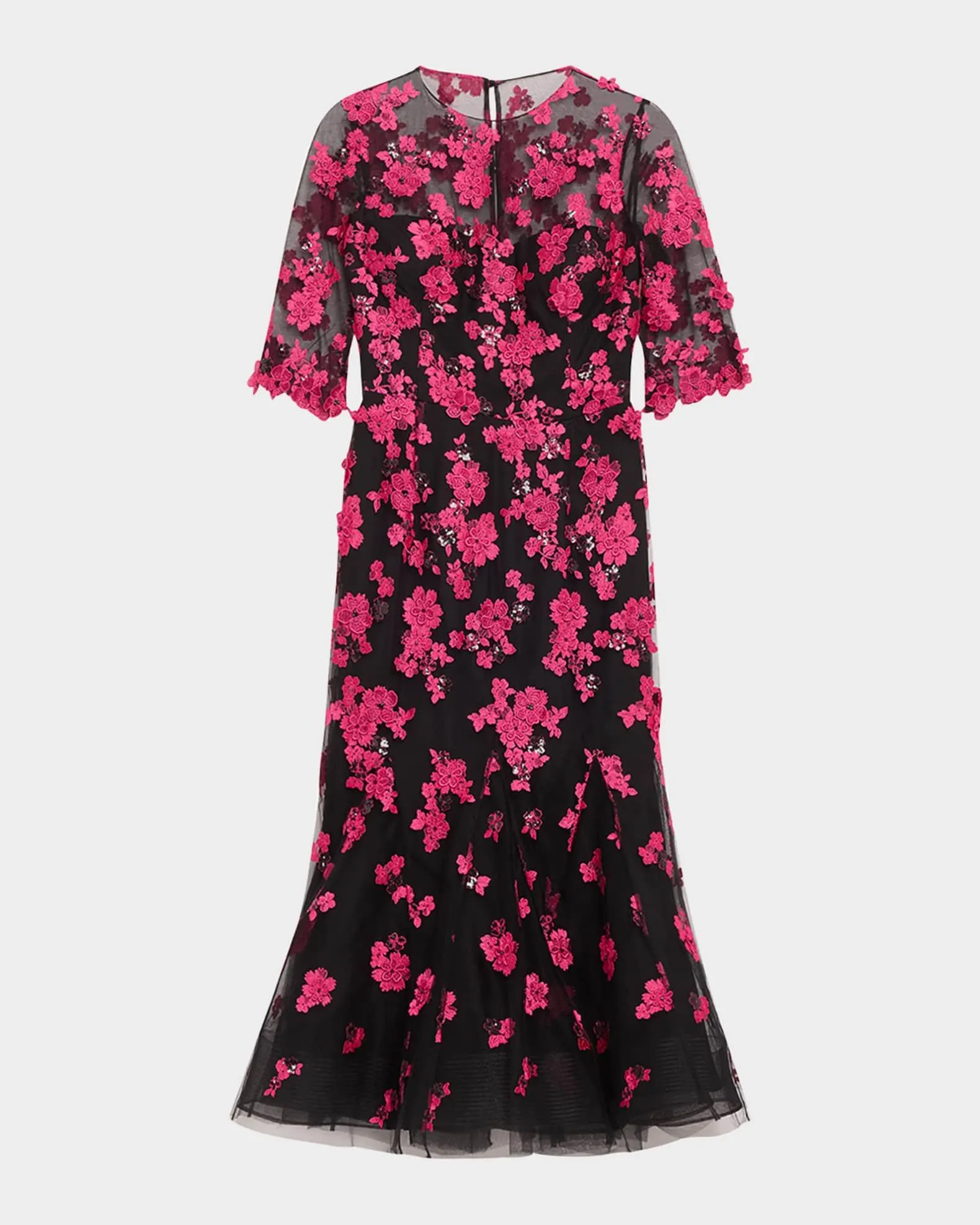 Beaded Floral-Embroidered Trumpet Midi Dress