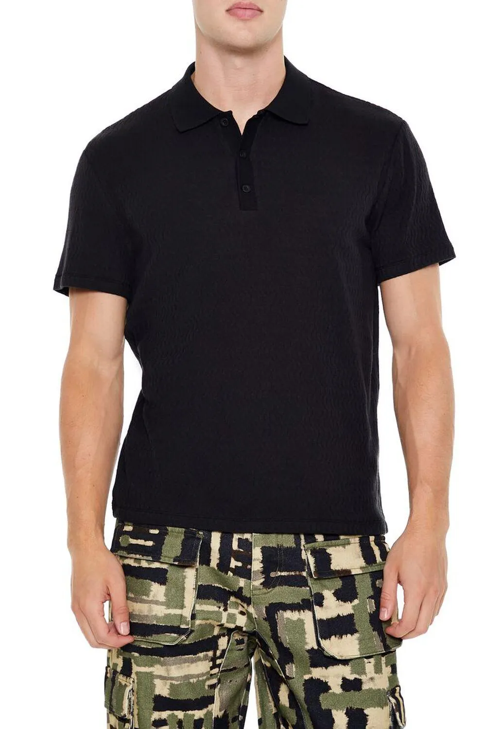 Textured Pointelle Chevron Polo Shirt