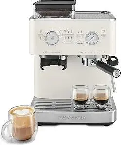 KitchenAid Semi Automatic Espresso Machine with Burr Grinder, 2.5L, KES6551PL, Porcelain White