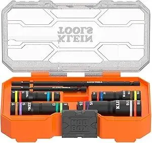 Klein Tools 654QS KNECT Quad Socket, 16 Sizes in 4 Sockets, 4-in-1 Color Coded SAE and Metric Impact Rated, Deep-Well Heavy-Duty, 1/4- and 3/8-Inch Drive, 3-1/2- and 6-1/2-Inch Shaft