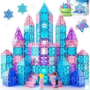 Magnetic Tiles 102pcs with 2 Stairs 2 Dolls Princess Castle Building Girls Toys Age 4-5 6-8 Magnetic Blocks Birthday Xmas Gifts for Girls Toys for 3 4 5 6 7 8+ Year Old