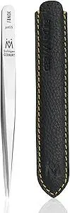 GERMANIKURE Professional Wide Grip Pointed Tweezers - FINOX Stainless Steel Sharp Professional Tweezers in Leather Case - Easy to Use - Ethically Made in Solingen Germany -4405
