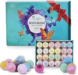 Dry Skin Moisturizer Bath Bombs Gift Set 24, with Relaxing Scents Made from Essential Oils for Bubble and Spa Bath, Handmade Christmas Gifts for Her/Him, Wife, Girlfriend