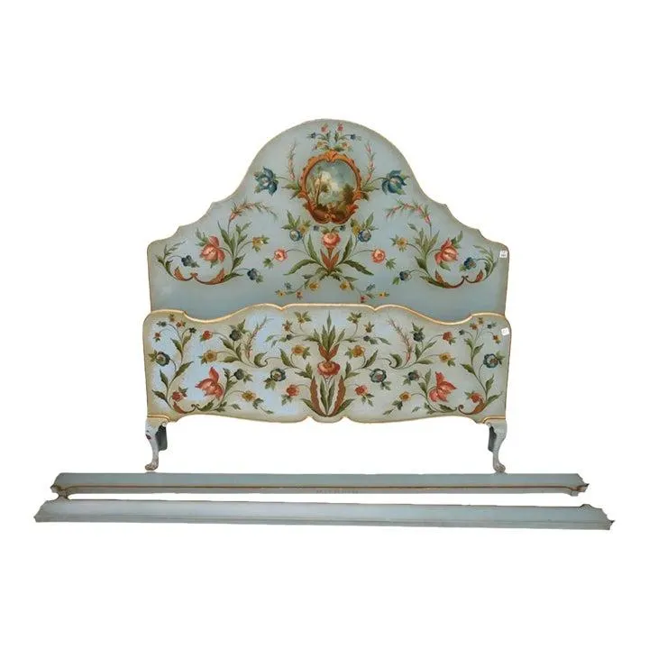Vintage Hand-Painted Full-Size Headboard and Footboard