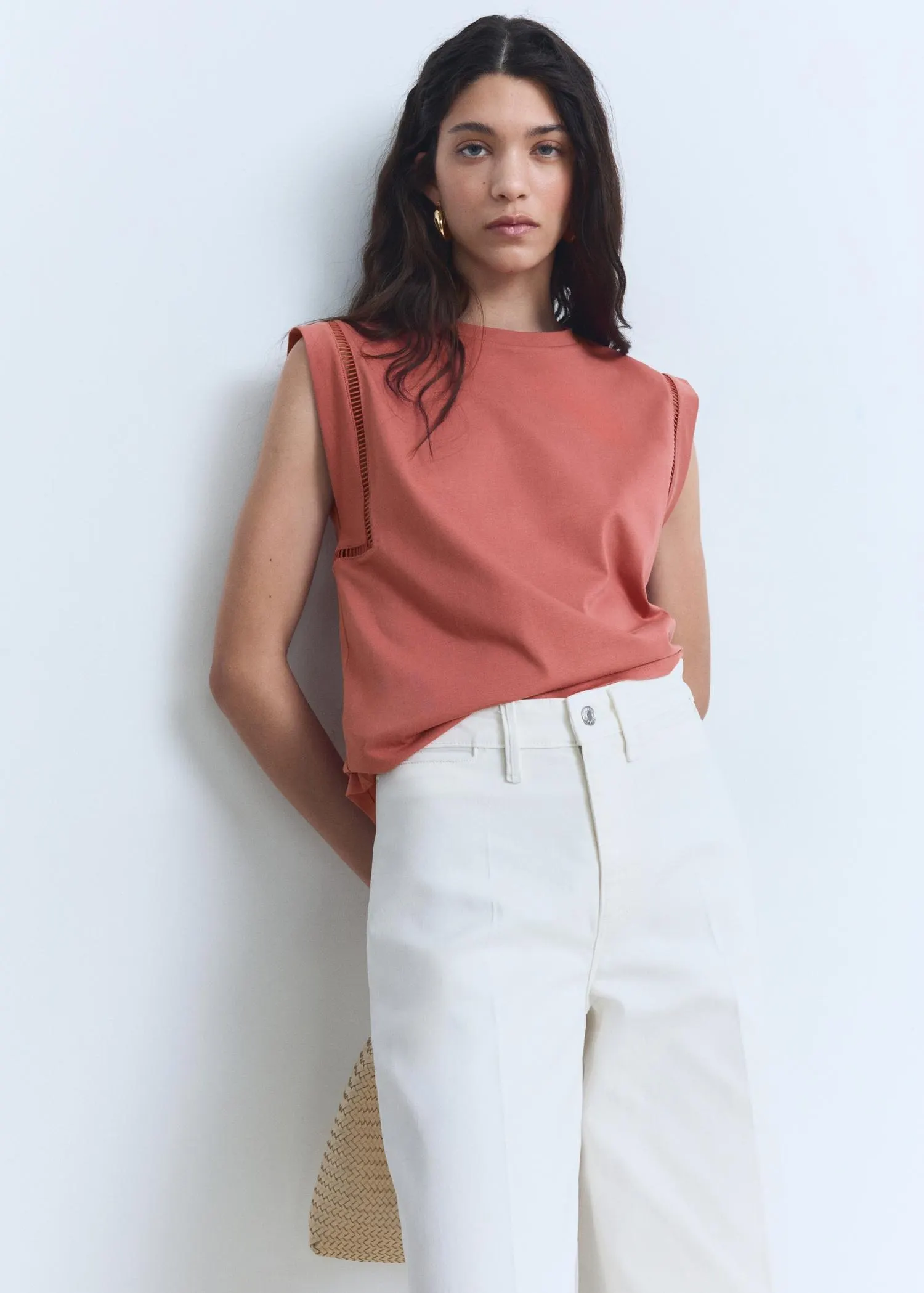 Cotton t-shirt with openwork trim