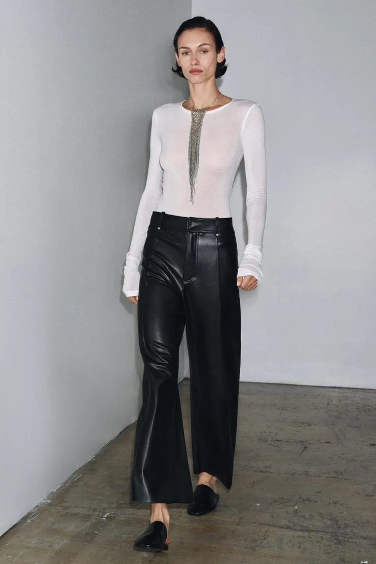 ZW COLLECTION FAUX LEATHER TAILORED WIDE LEG PANTS