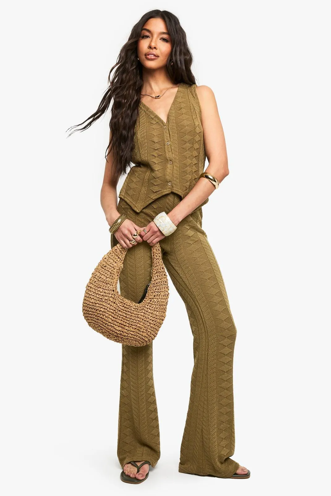 Mix and Match Crochet Textured Patterned Trouser