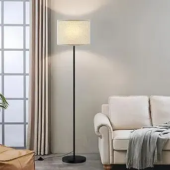 Ambimall 60'' Modern Floor Lamp with Shade, Tall Lamps for Living Room, Bedroom, Office, Dining Room, Beige Shade with Black Pole(Without Bulb)