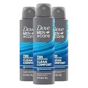 Dove Men+Care Antiperspirant Dry Spray Deodorant for Men Clean Comfort 48 Hour Sweat and Body Odor Protection 3.8 oz 3 Count