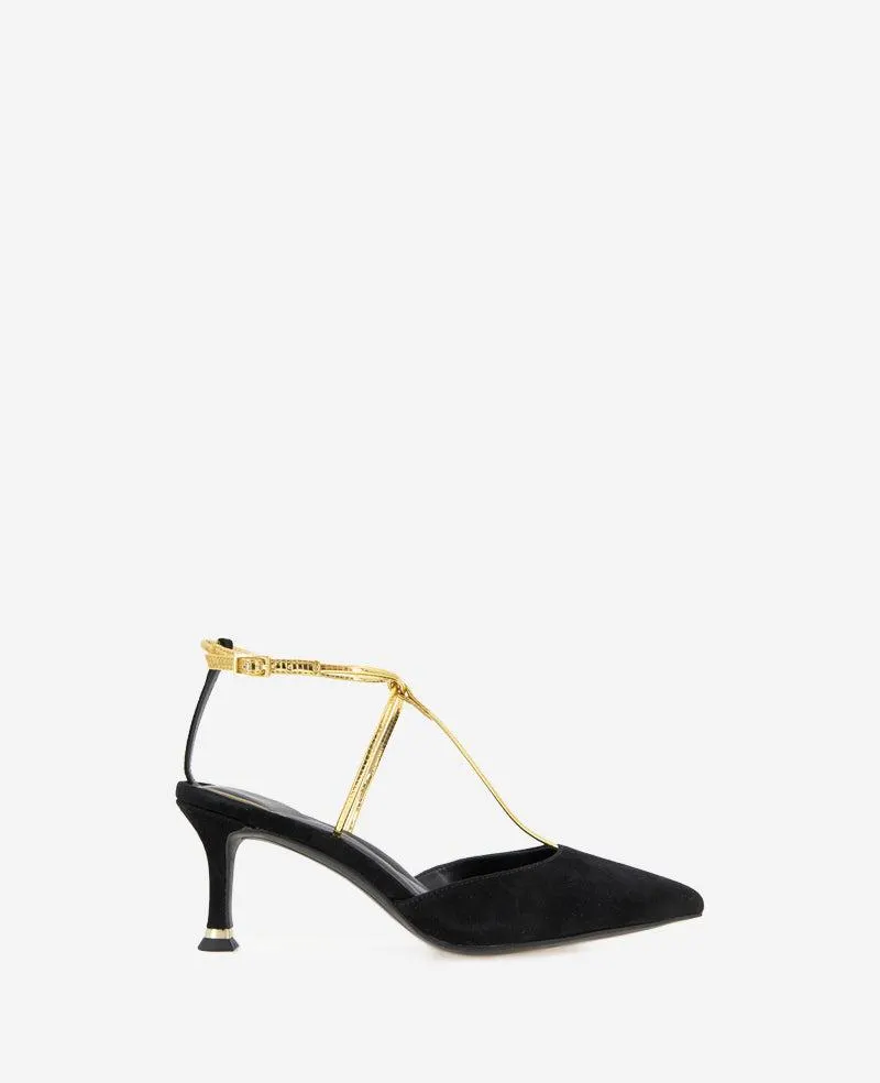 Umi T-Strap Suede Heel - BLACK SUEDE