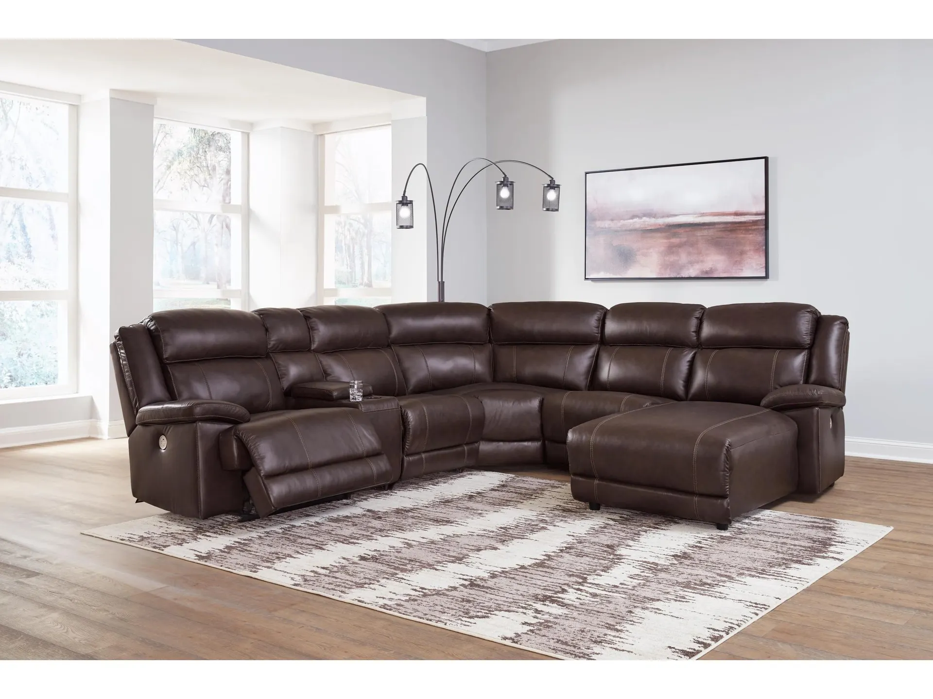 VonKurt 6-Piece Power Leather Reclining Modular Sectional with Chaise