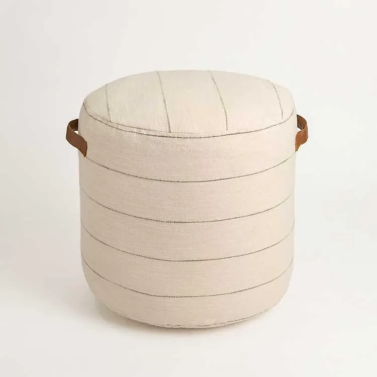 Round White Wide Stripe Pouf