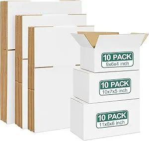 Eupako 30 Pack Small Shipping Boxes Assorted Sizes, White Corrugated Box Mailers, 9x6x4 & 10x7x5 & 11x6x6, 10 PCS Each, Cardboard Boxes for Packaging Small Business, Mailing