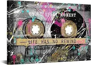 KREATIVE ARTS Vintage Graffiti Street Art Canvas Retro Cassette Tape Life Quote Wall Art Inspirational and Motivational Office Decor 24x36 Inch Stretched Canvas Ready to Hang