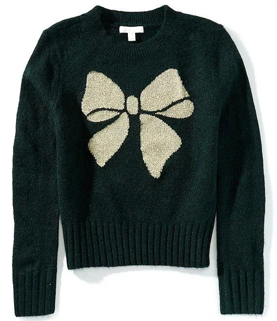 Big Girls Long Sleeve Glitter Bow Sweater