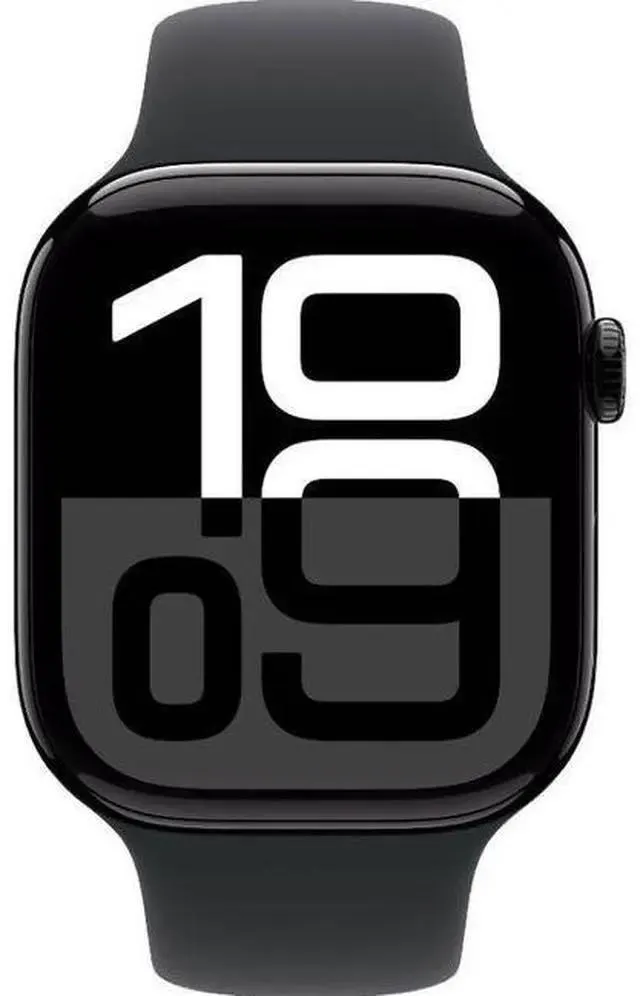 Apple Watch Series 10 - 64GB - Jet Black-Aluminum-Sport Band-Black - Cellular + GPS - 42mm - Jet Black - Aluminum - Black - Sport Band - One Size - Rubber - Premium