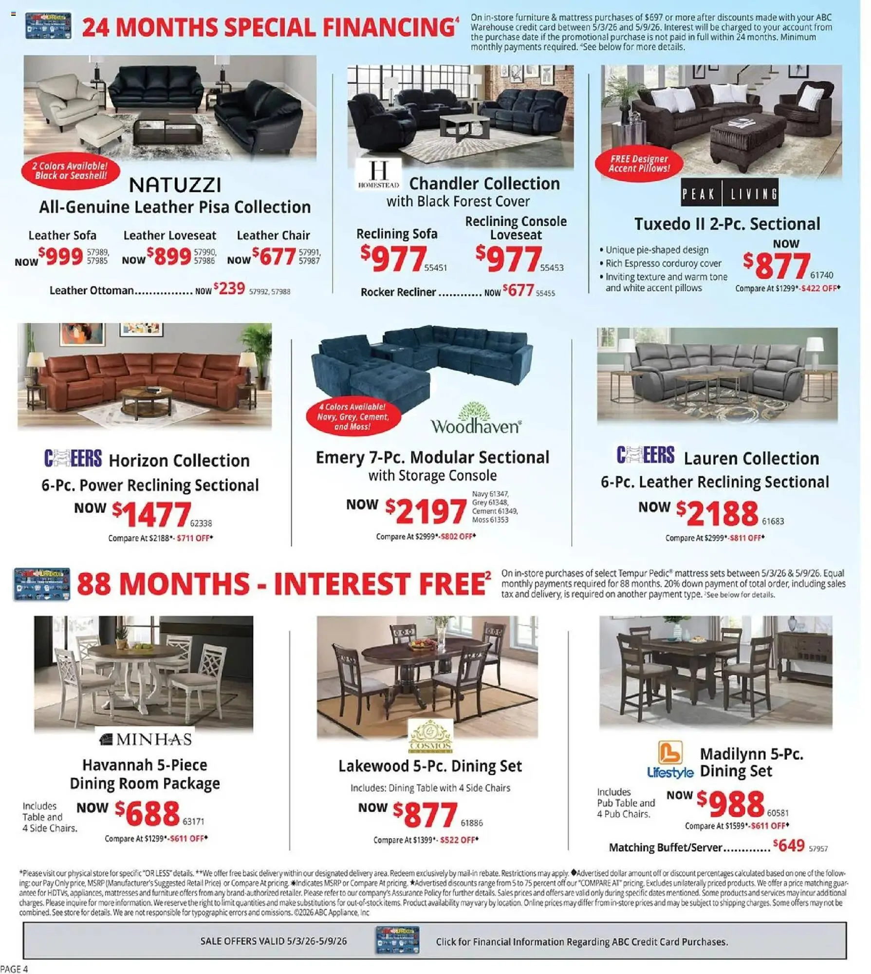 Weekly promotion ABC Warehouse weekly ad spanning from May 4 to May 10 2026 - Page 4 for Catalogue 365