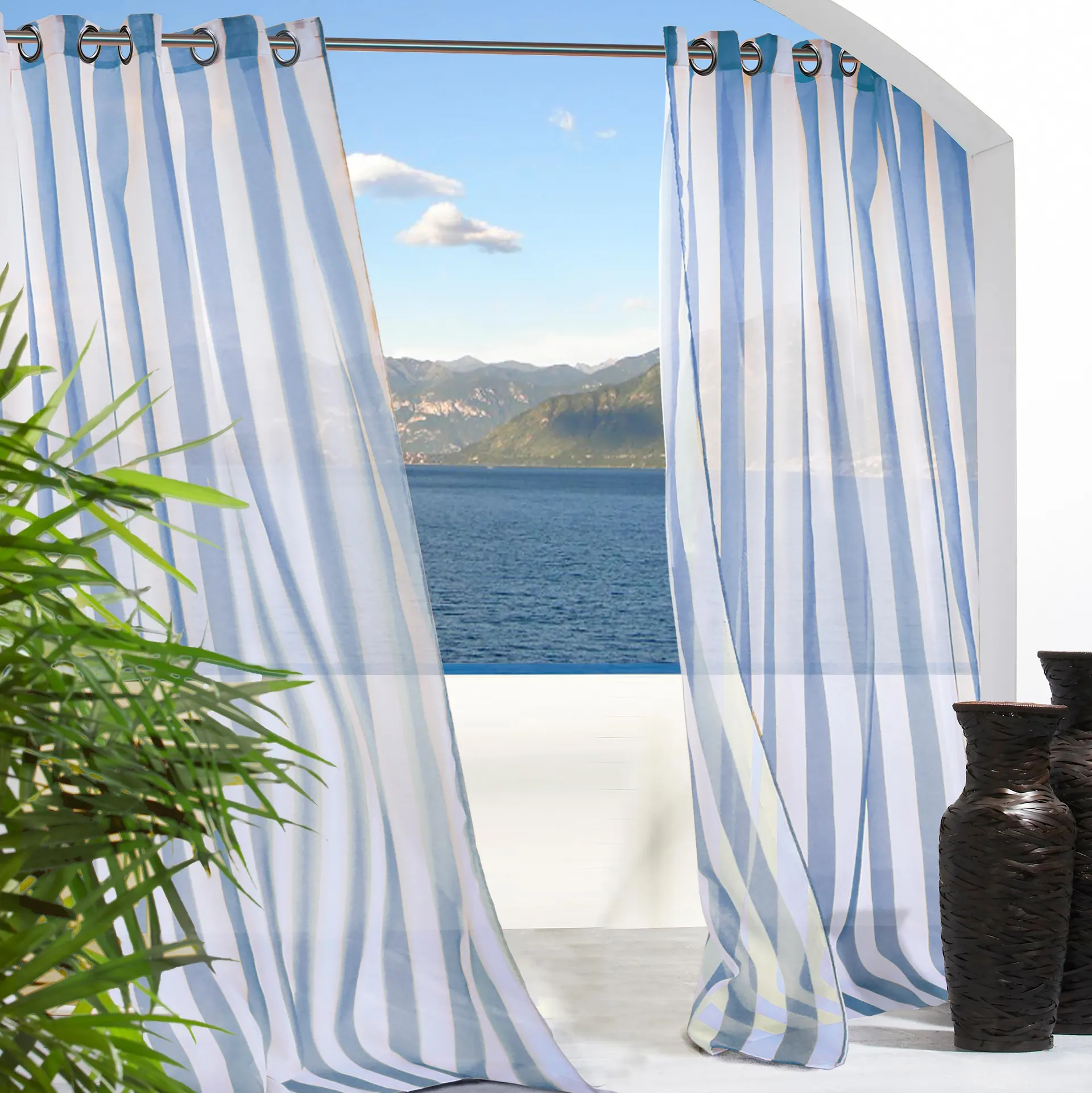 Escape Striped Outdoor Curtain Panel, 84"L