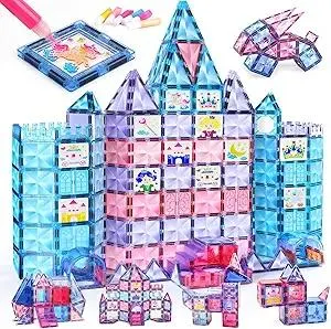 TOY Life Magnetic Tiles 68pcs Princess Castle Magnet Tiles with Windows Art, Building Toys Girls Magnet Tile for Toddlers 3+, Magnetic Tile Art for Kids Ages 4-8, Craft Toys Gifts for Kid